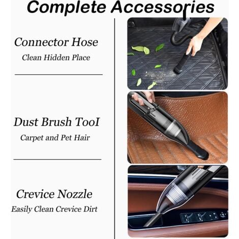 Aspirateur à main, aspirateur de voiture sans fil, aspirateur à main puissant et portable avec filtre HEPA, mini aspirateur de voiture à main, accessoires de nettoyage des détails intérieurs