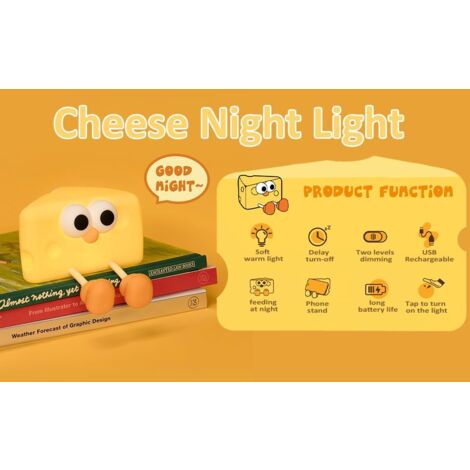 Veilleuse en forme de fromage pour enfants, veilleuse pour chambre à coucher, lampe de nuit en silicone rechargeable par USB pour enfants filles, cadeaux mignons, lampes de décoration de chambre