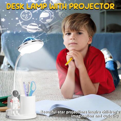 Lampe de bureau LED, lampe de table astronaute avec porte-stylo et projection, lampe de table LED réglable, lampes de bureau rechargeables à intensité variable, lampes de soin des yeux pour filles, g