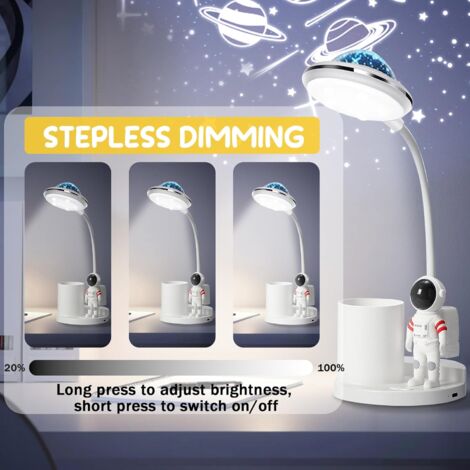 Lampe de bureau LED, lampe de table astronaute avec porte-stylo et projection, lampe de table LED réglable, lampes de bureau rechargeables à intensité variable, lampes de soin des yeux pour filles, g