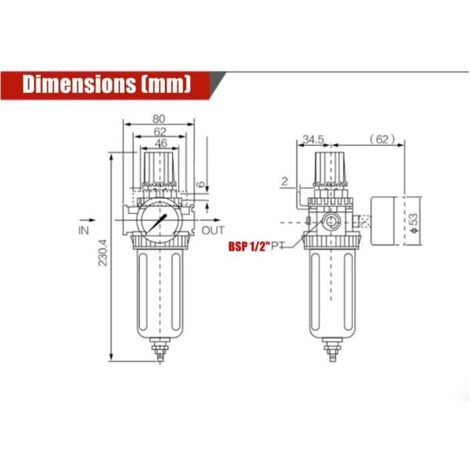 Candeon Filtre Régulateur D'Air Comprimé 1/2 BSP - Régulateur De Pression Avec Manomètre Et Séparateur D'Eau