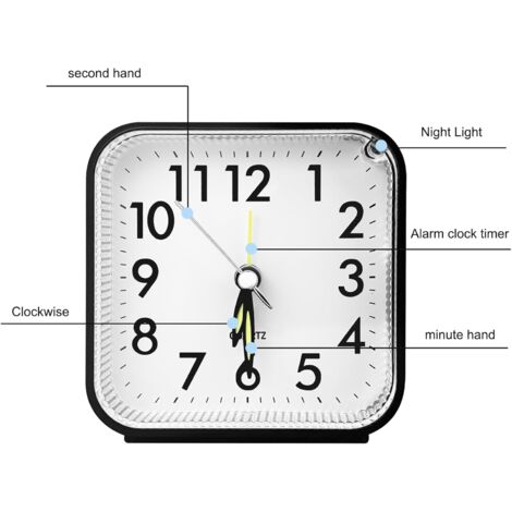 Mini Réveil Carré Silencieux à Piles - Sans Tic-tac, Avec Veilleuse, Pour Enfants Et Adultes