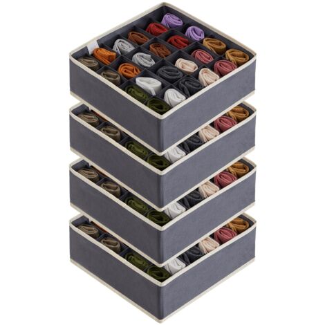 Lifewit Organisateurs De Tiroirs Pliables - Lot De 4 Boîtes 24 Cases Pour Chaussettes & Sous-vêtements | Rangement Armoire Beige