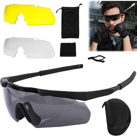 Feyachi Lunettes de tir avec 3 verres interchangeables, lunettes de protection anti-chocs, réglables (noir