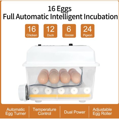 16 œufs Couveuse Oeuf Automatique Numérique Incubateur d'oeufs de Ferme Retournement Automatique des œufs de Poule Volaille Contrôle de la Température Blanc