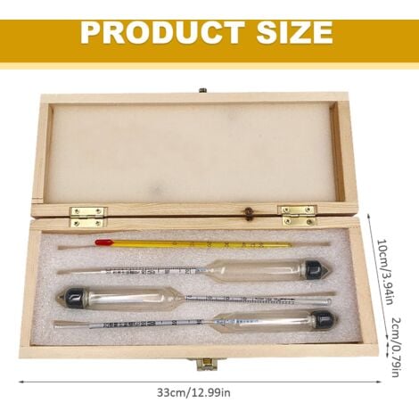 Hydromètre à alcool 3pcs 0-100 Testeur d'alcool à l'épreuve du compteur d'alcool gradué précis avec thermomètre et boîte en bois, hydromètre pour vin, bière, cidre, épreuves, distillation, hydromètre