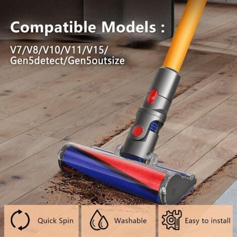 Brosse de sol à rouleau souple - Accessoire pour aspirateur Dyson V8(SV10) V10(SV12) V11(SV14) V15, brosse électrique à rouleau souple pour sols durs