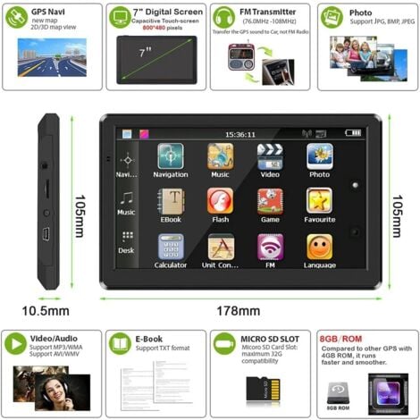 7 Pouce GPS Voiture,GPS Poids Lourds,Auto Navigation avec HD Écran Tactile,Multi-Languages Guidage Vocale 2024 Cartographie UK Europe Installée Mise à Jour Gratuite à Vie,pour Auto,Camion,Poids Lourd