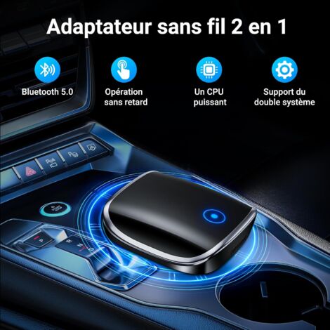 Adaptateur Carplay sans Fil 2 en 1 pour Voiture Carplay/Android avec Adaptateur Type - C pour Convertir Rapidement Carplay Filaire en Plug et Play sans Fil Compatible avec 98% des Véhicules
