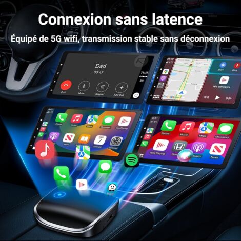 Adaptateur Carplay sans Fil 2 en 1 pour Voiture Carplay/Android avec Adaptateur Type - C pour Convertir Rapidement Carplay Filaire en Plug et Play sans Fil Compatible avec 98% des Véhicules