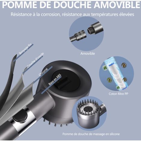 Pommeau De Douche Haute Pression - 4 Types De Jets - Filtre Anti-calcaire 3 Couches - Avec Tuyau 1,5m Et Support