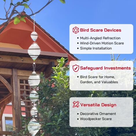 Lot De 3 Disques Réfléchissants Effaroucheur Oiseaux – Moulins à Vent 3D Métal Argenté, Suspension Décoration Jardin Anti-Oiseaux