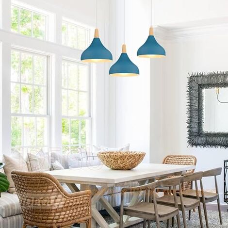 Suspension Lumineuse YoungDECO - Abat-jour Coton Bleu Ø25cm - Éclairage Chaleureux