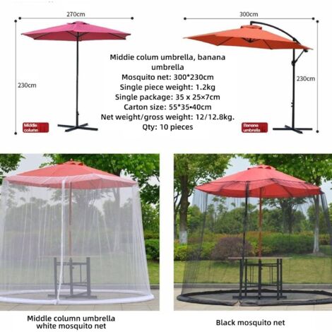 Moustiquaire pour parasol, moustiquaire d'extérieur avec porte zippée