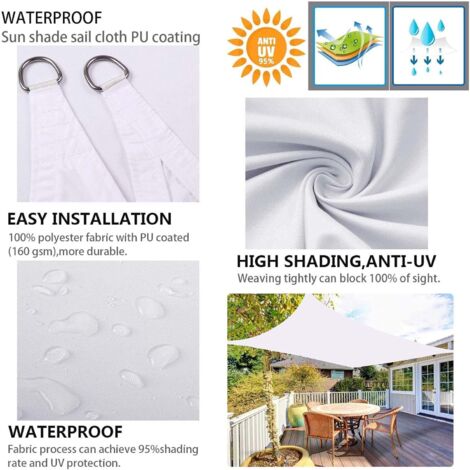 Voile D'ombrage Imperméable 2x2,8 M - Protection UV 95% - Pour Jardin, Terrasse, Pergola - Couleur Crème - 9
