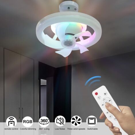 Ventilateur De Plafond Avec Lumière LED RVB Et Télécommande - 3 Vitesses, Tête Oscillante, Sécurité Cage