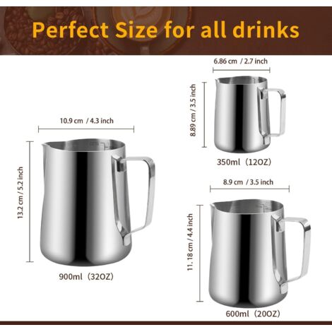 Pichet À Lait En Acier Inoxydable 350 Ml 550 Ml 900 Ml Pichet À Lait Barista Pour Café