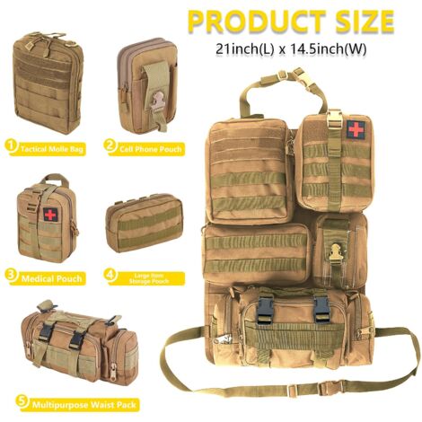 Organisateur Tactique Siège Auto - 5 Sacs Amovibles Oxford 600D Imperméable - Pour SUV, Camion, Pick-up