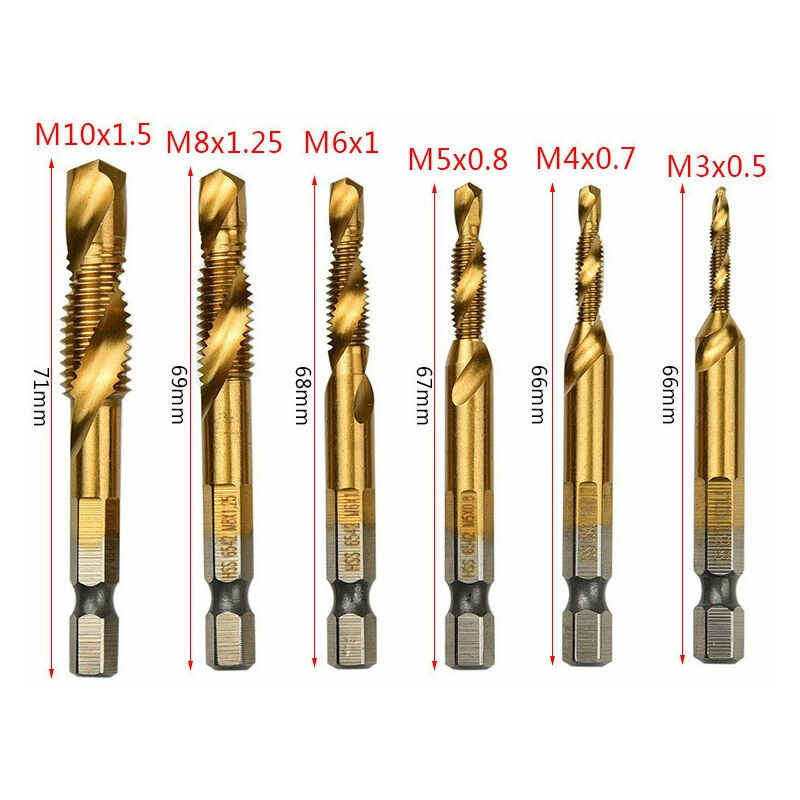 6pcs Foret Taraudeur Métrique À Filetage De Vis HSS À Tige Hexagonale  Plaquée Titane Machine À Visser Composée D'outils À Main M3 M4 M5 M6 M8 M10