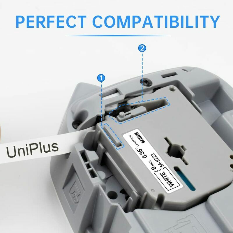 UniPlus Compatible Rubans d'étiquettes Compatible pour Brother MK221 MK-221  M-K221 Ruban pour Étiqueteuse pour Brother PT-M95 PT-100 PT-110 PT-55, 9mm  x 8m, Noir sur Blanc, Lot de 5 : : Fournitures de
