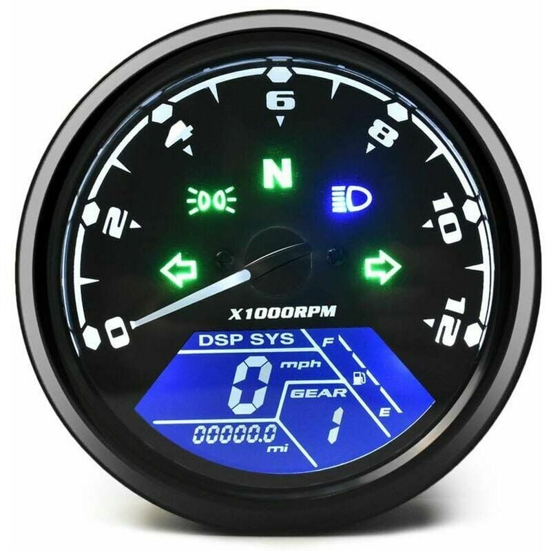 Compteur kilométrique de Moto Universel LCD Compteur de Vitesse numérique  jauges de Tachymètre avec veilleuse adaptée à la Moto 12V la Plus Populaire