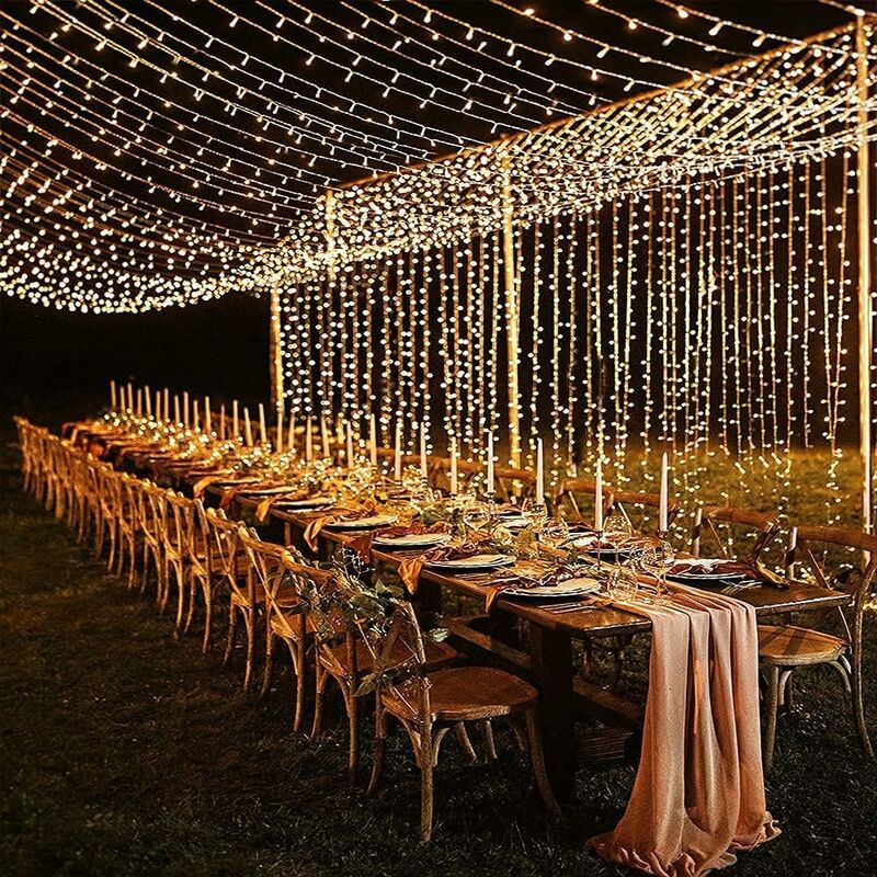 LED lumière net décoration rideau guirlande lumineuse éclairage 8 modes  IP44 fête de Noël extérieur intérieur Blanc chaud 4.5x1.6M