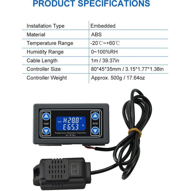 Contrôleur d'humidité numérique Hygromètre Commutateur de contrôle de  l'humidité Hygrostat avec capteur d'humidité facile