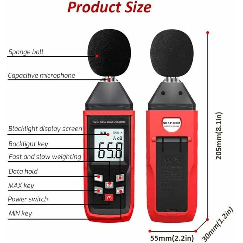 Sonomètre Testeur Décibels 30-130 DB - Écran LCD Rétroéclairé - Pour Maison, Usine, Voisins Bruyants