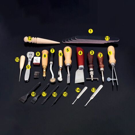 17 PCS Cuir Outils d’artisanat Kit de réparation de rembourrage Coudre à la  main avec aiguilles Fil Forage Poinçon pour DIY Toile Tapis Nouveau