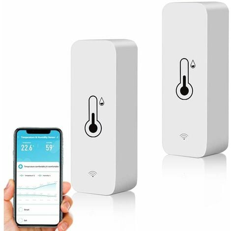 Lot de 2 WiFi Smart Thermomètre, mini capteur numérique de température &  d'humidité intérieure, capteur d'humidité à température ambiante pour sous  sol en serre, compatible avec Alexa & Google Home