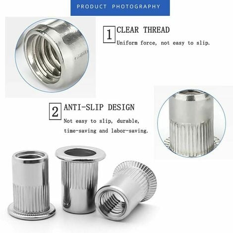 M6 Rivet Nut Insert, 100pcs M6 Écrous à tête plate Écrous à tête plate en  aluminium