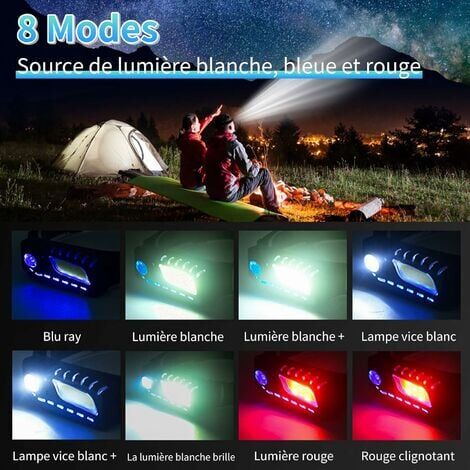 Lampe torche frontale rechargeable par usb-c lumière LED Running Sport  Camping