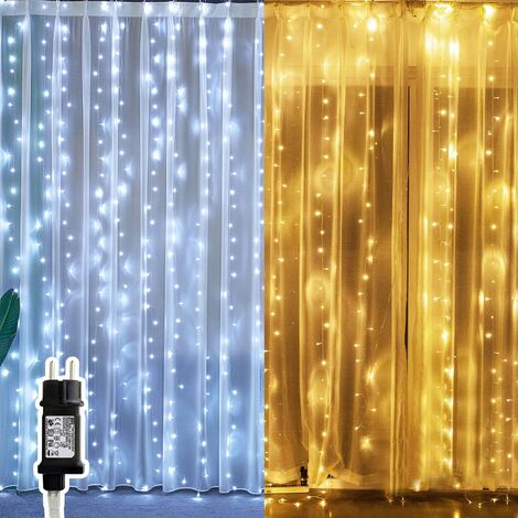 Rideau Lumineux Led 3X3M Led Rideau Guirlande Lumineuse pour Extérieur  Intérieur Fête De Noël Décoration Anniversaire Mariage Salon, Blanc Froid 
