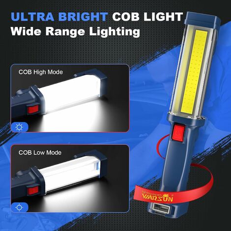 Lampe de travail à LED magnétique rechargeable Lampe d'inspection puissante  de 1200 lumens pour l'atelier, l'entretien, l'urgence et le garage Torche  20w COB