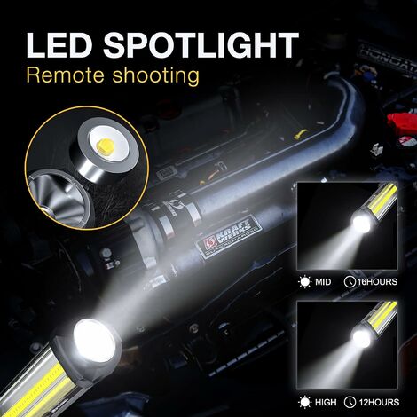 Lampe de réparation automobile LED portable rechargeable sans fil 800 Lumen  COB Lampe mécanique portable avec base magnétique et crochet de réparation  1 pièce