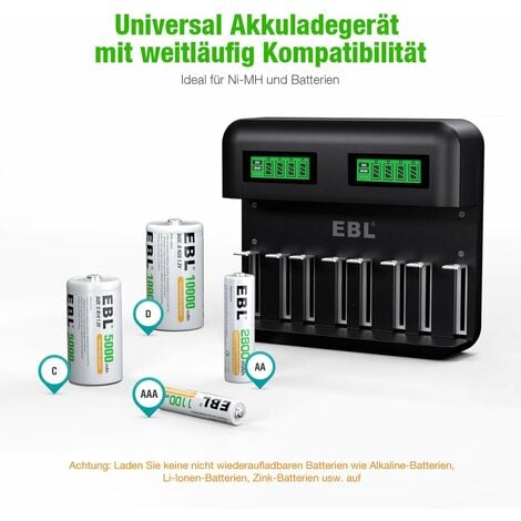 Universel Chargeur de Piles AA/AAA/9V, Rapide Chargeur 6802 pour AA/AAA  NI-MH ou 9V Piles Rechargeables avec Indicateur LED, 100-240V Tension  Mondiale，Superma