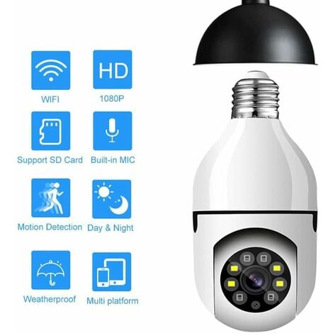 Ampoule Lampe Caméra 1080P Wifi IP PTZ IR Vision Nocturne Avec Connecteur  de Bulbe E27, Panoramique de 360 Degrés, Suivi Automatique de Mouvement,  Vision Nocturne, Audio à Deux Voies - Jabeas