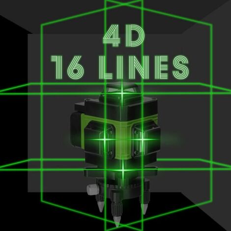 Multifonctionnel 4D 16 Lignes Niveau Laser 3° Machine Auto-nivelante USB Batterie au Lithium Rechargeable Outil de Nivellement avec 1.5M 3-Hauteurs Réglable Alliage Barre d'Extension Trépied - Vert