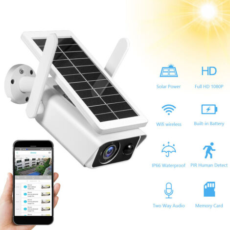 Caméra de sécurité solaire extérieure 1080P 3MP batterie rechargeable sans fil WiFi caméra de surveillance à domicile avec détection de mouvement PIR, vision nocturne, audio bidirectionnel, étanche IP