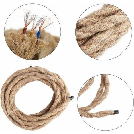 LED Lighting 10m Fil électrique Corde, 3 Cœurs Linge de Câble d'éclairage de Corde Vintage Fil de cuivre recouvert Rétro Tressé Industriel Corde pour DIY Pendentif Lampe