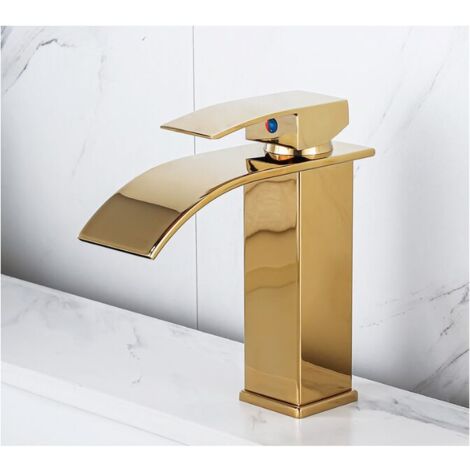 Robinet cascade en laque Lavabo à poser chaud et froid Toilettes Armoires de salle de bain Robinet monotrou Robinet de lavabo cascade, Mitigeur cascade noir, Robinet de salle de bain monotrou en laito