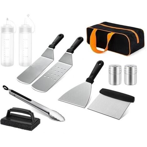 Ustensiles pour Plancha 10 Pièces Spatule pour Barbecue Acier Inoxydable Accessoire Plancha Kit Plancha pour Teppanyaki