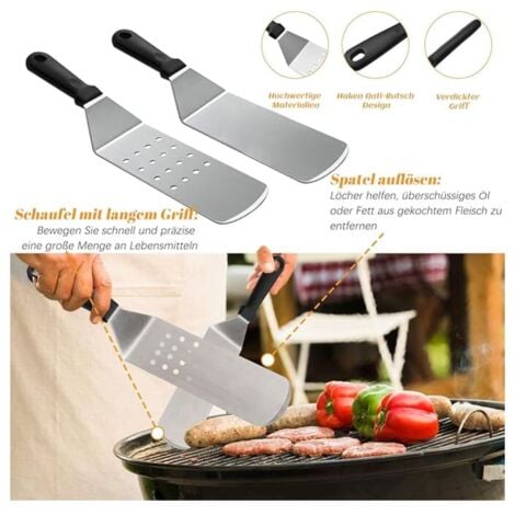 Ustensiles pour Plancha 10 Pièces Spatule pour Barbecue Acier Inoxydable Accessoire Plancha Kit Plancha pour Teppanyaki