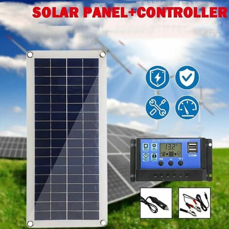Panneau Solaire 300W 12V, Kit de Panneau Solaire, Chargeur de Batterie Kit avec régulateur de Charge Solaire 20A pour Camping-Car, Yacht, extérieur, Jardin, éclairage