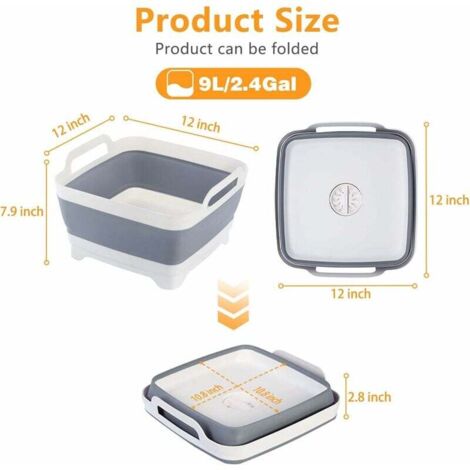 Lavabo pliable 9 L avec bouchon, idéal camping cuisine lavage légumes