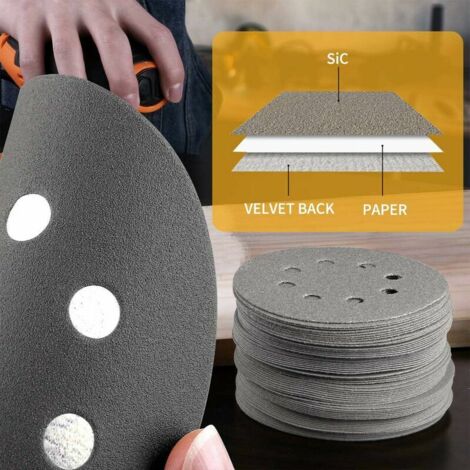 Disques de ponage 60PCS 125mm en Carbure de Silicium , Disques Abrasifs 60 100 150 180 240 320 grains 8 trous pour Ponceuses