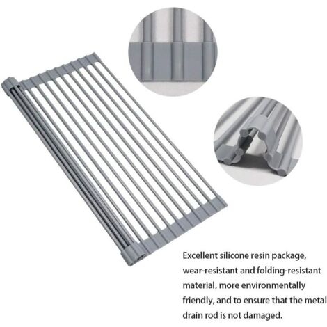 Séchoir à Vaisselle Enroulable, Égouttoir à Vaisselle Enroulable Égouttoir Grille Séchage, Séchoir à Vaisselle Roll-Up en Acier Inoxydable Pliable Évier Égouttoirs de Cuisine, 5232cm,