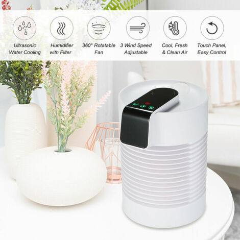 Rafraîchisseur d'air Refroidisseur d'air et humidificateur portable à ultrasons à commande tactile Mini climatiseur rotatif à 360 degrés humidificateur de refroidisseur d'air de bureau personnel avec