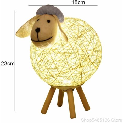 Veilleuse LED, Mouton Lampe de Chevet en Rotin, Veilleuse Enfant Projecteur, Lampe Nuit LED pour Chambre, Chambre Bébé, Salon, Cadeau, 110cm USB/Interrupteur Poussoir [Classe énergétique A++]