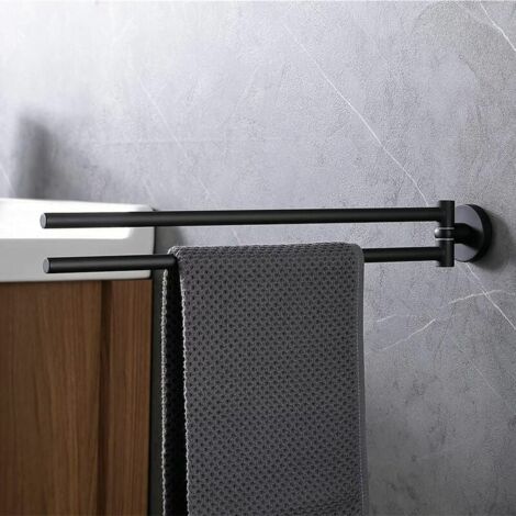 Porte-serviettes Mural En Acier Inox SUS304 - Double Barre, Longueur 57,8 Cm, Noir - Pour Salle De Bain, Cuisine - Installation Facile